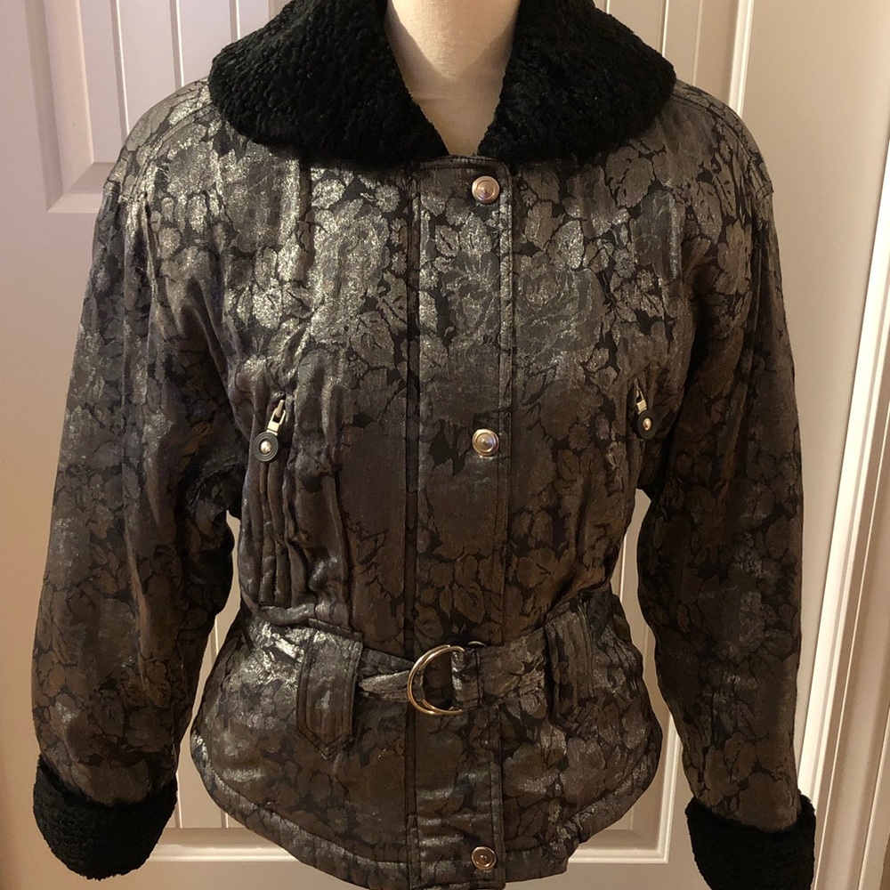 Fleet Street womens/girls black/grey/silver sheen winter coat with belt sz SM